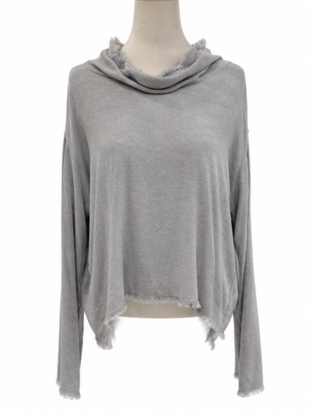 Cloth & Stone Women’s Medium Gray 100% Viscose Cowl Neck Raw Hem Top
